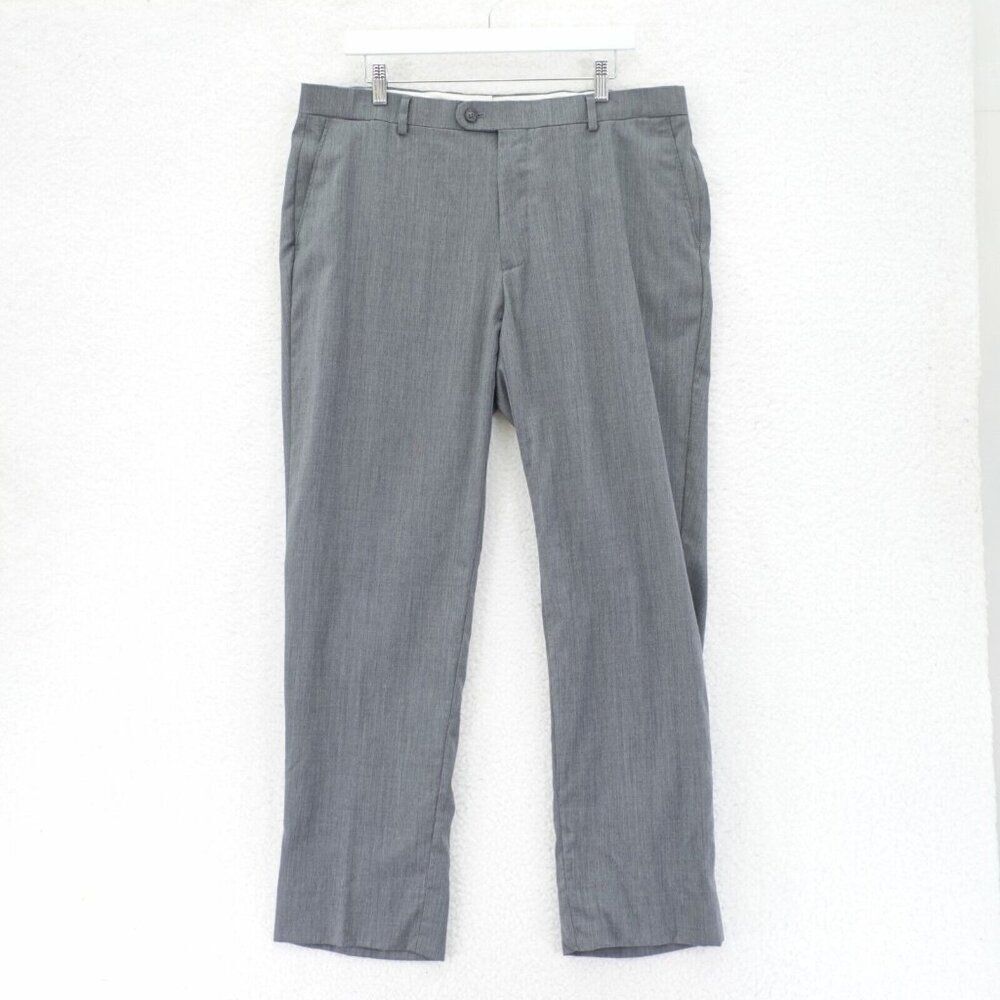 Joe Joseph Abboud Wool Dress Pants Trousers Gray Flat Front Mid Rise 36 / 30 Lin